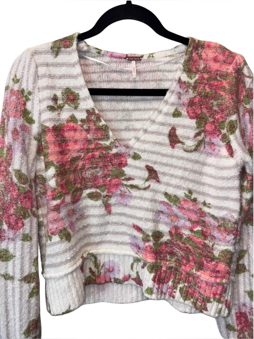 Free People Bed Of Roses Pullover Cropped Sweater Candy Combo M - Picture 6 of 16